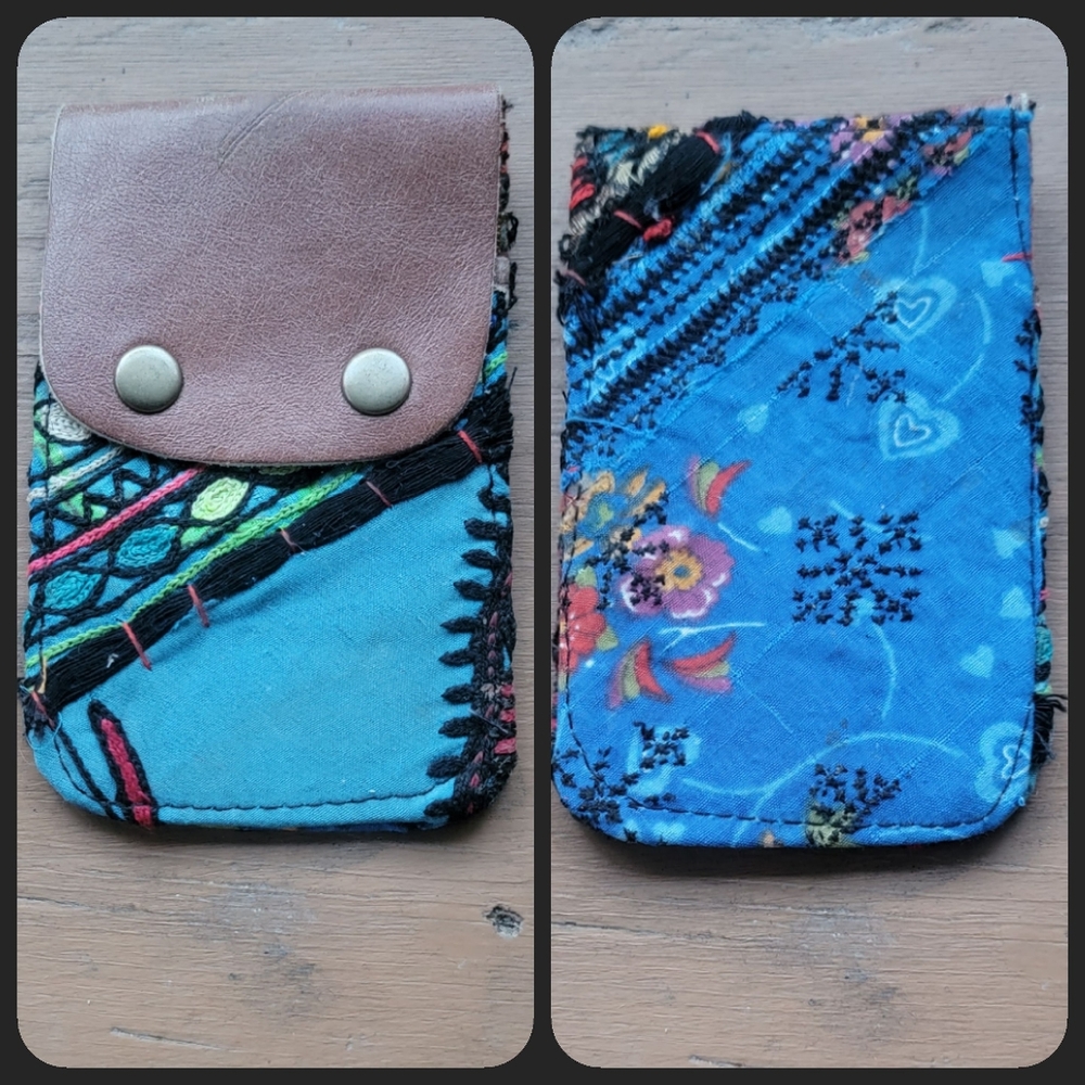 🧠🍳 Free People Boho Embroidered Repurposed vtg banjara Wallet Card Case